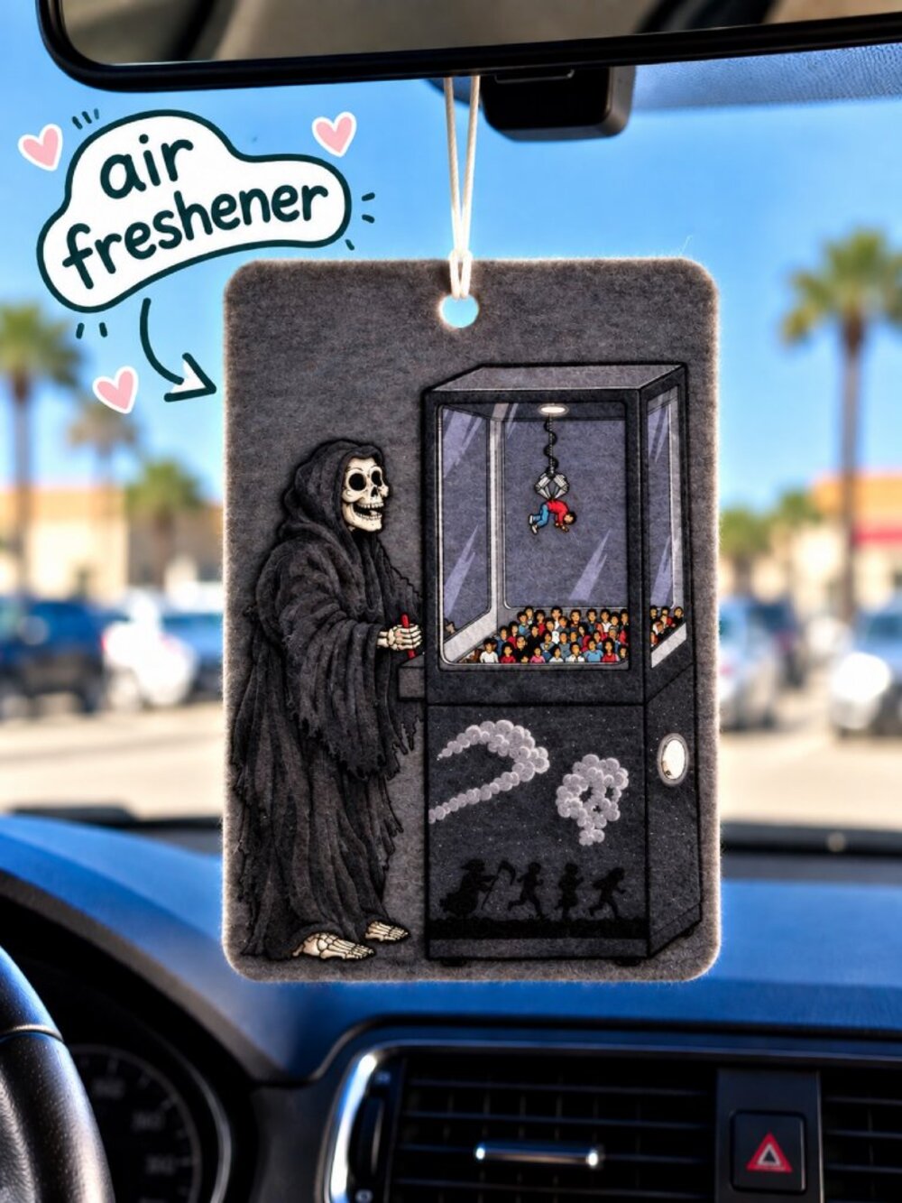 Grim Reaper Claw Machine Funny Meme Car Air Freshener – Hanging Car Accessory
